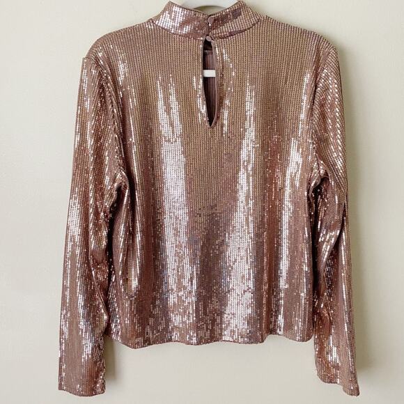 Cara Santana x Nine West | Sequin Mock Neck Long Sleeve Blouse Metallic XL - Picture 5 of 8